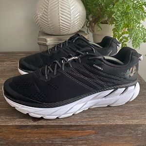 HOKA Mens Clifton 6 Athletic Running Walking Sneakers Shoes 12 Black White
